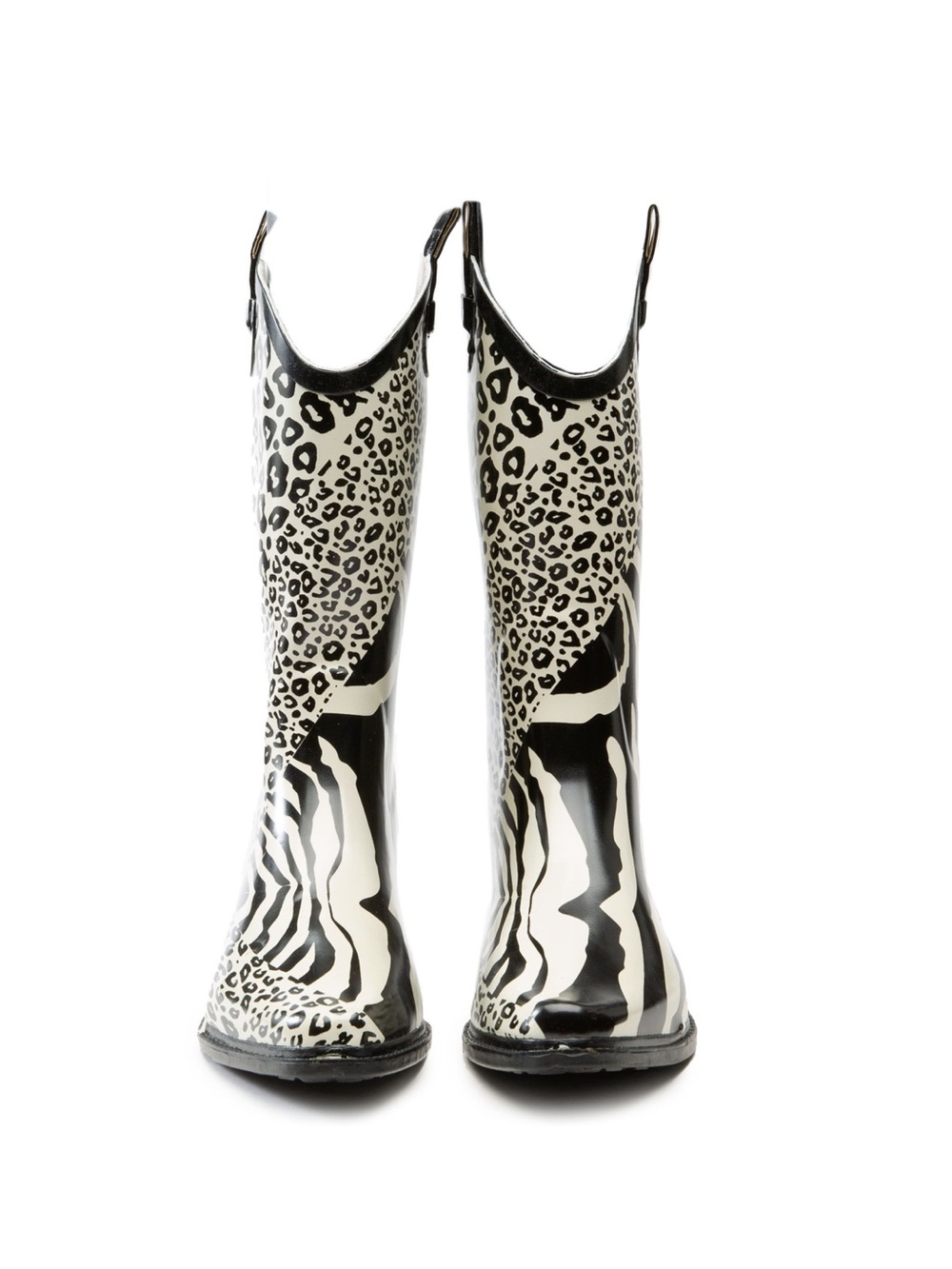 Women's Black & White Animal-Print Waterproof Rain Boots